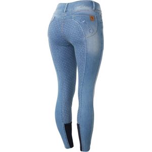 Horze Kaia Hoge Taille Denim Siliconen Full Seat Rijbroek, dames, Light Denim Blue, 36