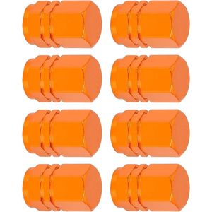 Met plezier! Hier is de verbeterde titel zonder merknaam en met toegevoegde zoekwoorden: ""Set van 8 Oranje Band Stuurpen Valve Caps | Wiel Ventieldopjes Stofdicht | Hexagonaal Ontwerp | Aluminium Band Dopjes