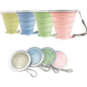 Siliconen opvouwbare beker 2-pack BPA-vrij - inklapbare reismokken - opvouwbare siliconen bekers met plastic afdichtdeksel - herbruikbare draagbare bekerset - picknick kamperen outdoor wandelen reizen (bruin en geel)