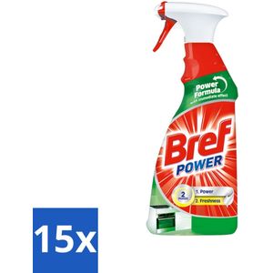 15 x Bref Power - Keukenreiniger - Spray - Ontvetter - 750 ml - Keukenreiniger - Ontvetter - Krachtige Ontvetter - Keuken Reinigen - Vet Verwijderen