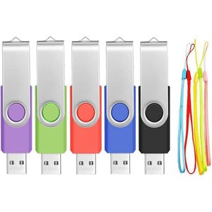 USB Stick 2.0 2 GB - 5 Stuks Pen Drive met Draaibare Clip en Lanyard