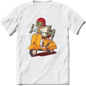 Casual scooter kikker T-Shirt Grappig | Dieren reptiel Kleding Kado Heren / Dames | Animal Skateboard Cadeau shirt - Wit - 3XL