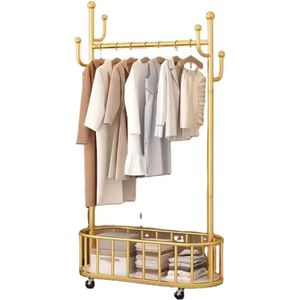 Luxaliving - Kledingrek - Goud-Wit - Multifunctioneel - Met Opbergmand en Wieltjes - 170x80x32 cm