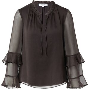 COMMA - Blouse - Donkerbruin - Blouseshirt - Driekwart Mouw