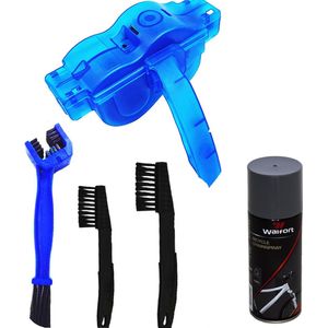 Fietsketting reiniger incl. 3 borstels - Fiets accessoires - Ketting schoonmaken - 6 delig - Fiets Onderhoud - Racefiets - Fietsgereedschap - Kettingborstel - Schrobber - Spray Fietsketting Reiniger – Smeren - Bike Chain Cleaner