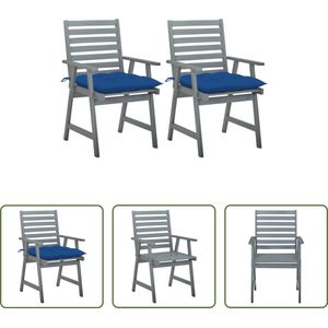 The Living Store Eetstoelen Set Buiten - Acaciahout - Met Kussens - 56x62x92 cm - Blauw