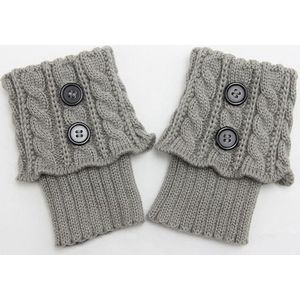 Beenwarmers - Legwarmer - Modieuze Knopen - Met Kabelpatroon - Grof Gebreid - Acryl - grijs - 16+10cm - Warm - Comfortabel - Mode Accessoire - gebreide korte laarzen manchetten