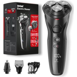 Waterdicht elektrisch scheermes voor mannen - Oplaadbaar en verstelbare snelheden met neus-trimmer