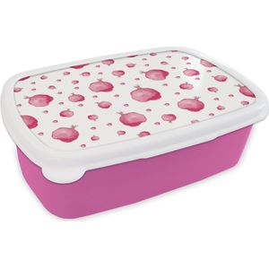 Broodtrommel Roze - Lunchbox - Brooddoos - Granaatappel - Roze - Sjablonen - Waterverf - 18x12x6 cm - Kinderen - Meisje
