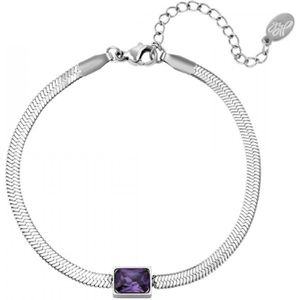 Armband - Squared Beads - Zilverkleurig - Paars
