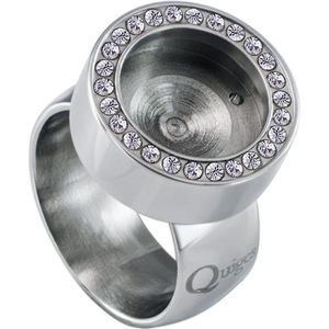 Quiges RVS Schroefsysteem Ring met Zirkonia Zilverkleurig Glans 19mm met Verwisselbare Zirkonia Olijfgroen 12mm Mini Munt