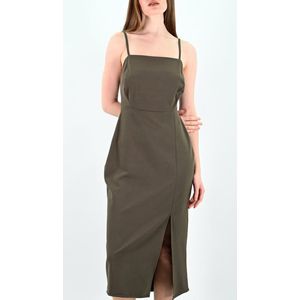 YesMooi - Elegante Midi Jurk met Spaghettibandjes - Slip Dress - Khaki - S (36)
