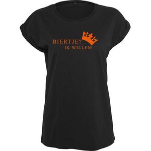 T-Shirts Dames Biertje-Zwart - Oranje-XS