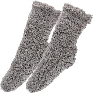 Daity 2 paar lamsvachtsokken voor mannen en vrouwen - middelhoge verdikking en fluweel voor herfst en winter - winterwarme extra dikke vloersokken voor thuis slapen (grijs)
