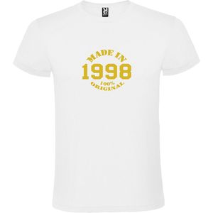 Wit T-Shirt met “Made in 1974 / 100% Original “ Afbeelding Goud Size XS