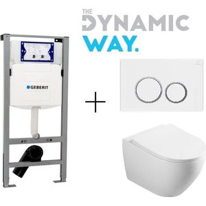Dynamic Way UP320 Toiletset - Wandcloset hangend - Inbouwreservoir - Bedieningsplaat rond wit