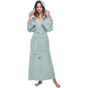 Damesbadjas met capuchon van 100% katoen, kuit- of enkellengte