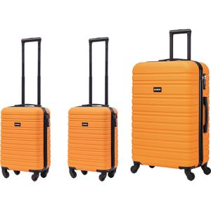 BlockTravel kofferset 3 delig ABS ruimbagage en handbagage 29 29 en 74 liter - inbouw TSA slot - oranje