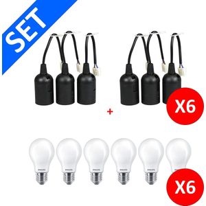 Verhuisfittingen 6 stuks + Philips LEDBulb Ledlampen 6 stuks | E27 - zwart - max. 40W | Combideal