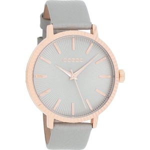 OOZOO Timepieces - Rosé goudkleurige horloge met steengrijze leren band - C9195