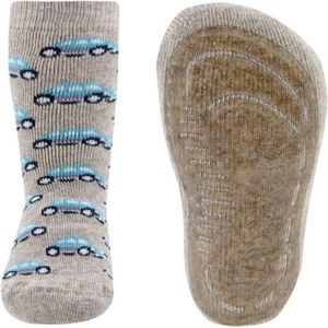 Antislipsokken Ewers Kindermaat - Beige met Autos Beetles IJsblauw - Siliconenzool-29/30