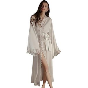 Dames Nachtjapon Tuniek Van Kant - Nachtjapon Dames - Nachthemd Voor Dames-Cadeau Voor Dames - Met Kant & Riem Aan De Voorkant - Geschikt Voor Bruidsmeisjes Bruid Bruiloft Pyjama Nachthemd Cardigan - Xl - Wit
