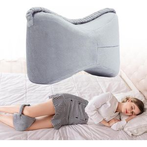 Kniekussen voor zijslapers - Ondersteuning voor onderbeen, rug en kniepijn - Wasbare hoes - Grijs Kniekussen voor in bed