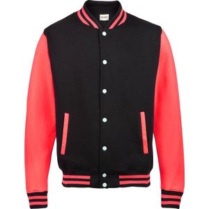 Awdis Kinder Unisex Varsity Jacket / Schoolkleding (Jet Zwart / Vuurrood)