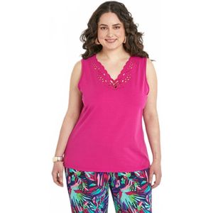 Geborduurde opengewerkte V-hals tanktop