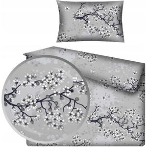Kinderbeddengoed 90x120cm Katoen - Grijs met Kersenbloesem