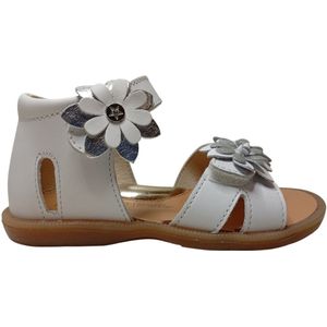 Naturino - Giamima - Mt 25 - velcro's zilveren bloemen lederen sandalen - wit - dichte hiel