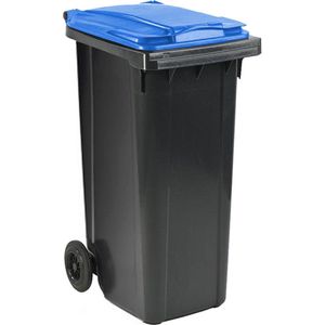 Afvalcontainer 180 liter grijs met blauw deksel - Papiercontainer