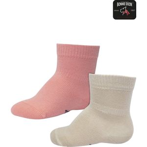 Bonnie Doon Sokken Baby set Roze met Beige 4/8 maand - 2 paar - Unisex - Organisch Katoen - Jongens en Meisjes - Stay On - Basis Sok - Zakt niet af - Gladde Naad - GOTS gecertificeerd - 2-pack - Multipack - Lobster Bisque - Grey Morn - OL9344012.469