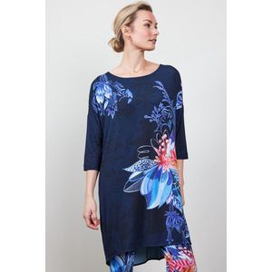 DIDI Dames Easy loose dress in dark blue with Azur Fusion panel maat 48