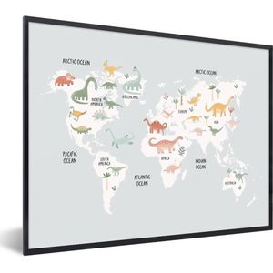 Fotolijst incl. Poster - Kinderkamer - Wereldkaart - Dinosaurussen - 40x30 cm - Posterlijst