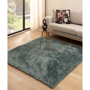 Vierkant hoogpolig vloerkleed velvet - Posh blauw 120x120 cm