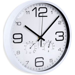 Wandklok Wit met Hygrometer Thermometer 30 cm - Uurwerk - Keukenklok - Wand - Muur - Klok