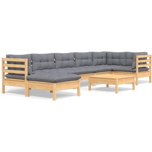 vidaXL - 8-delige - Loungeset - met - grijze - kussens - massief - grenenhout