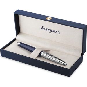 Waterman Carène vulpen | Metaal-blauwe lak met palladium detail | Gebeitelde dop | 18K Gouden fijne penpunt
