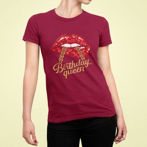 Birthday Queen Lips - Verjaardag T-shirt Rood - Grappig T-shirt - Maat L - Verjaardag Cadeau Vrouwen - Limited Edition
