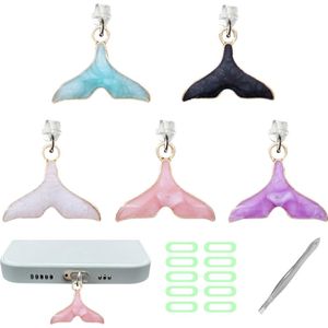 Pack of 5 USB-C Plugs Creativity Dust Caps USB C Cute Dust Caps Type C Protective Cover USB C with Hanging Fish Tail USB-C Caps Compatible with Smartphones, Tablets