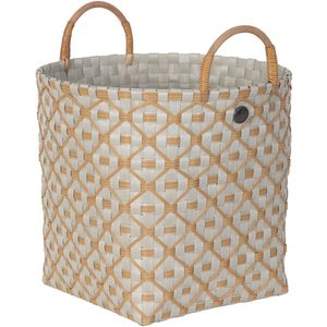 Handgevlochten duurzame opbergmand met hengsels - Opberger - Mand - Woonkamer - Kinderkamer - Badkamer - Decoratief - Handed By Ivy & Rose medium- pale grey met ecru patroon