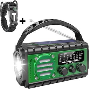 RAWVOLT® - NIEUW - Noodradio SW20K - 20000mAh Li-ion Accu - Solar Opwindbaar - Powerbank, Zaklamp, SOS Alarm & Leeslamp - 2025 model voor indoor, outdoor en in noodpakket - incl. Multi-Function Survival Armband