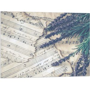 Vlag - Lavendel Planten op Verscheurde Notenbladen - 80x60 cm Foto op Polyester Vlag