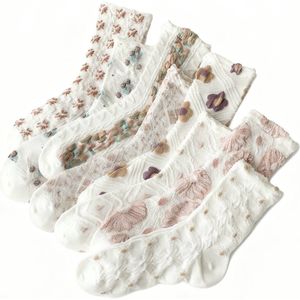 8 paar sokken - retro damessokken - veelzijdige midkuit - 3D reliëfkunst fris - dameskousen