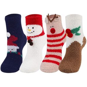 4 Paar Kerstsokken voor Kinderen (2-7 jaar) - Pluizige Kerstsokken - Kerstcadeau - Knuffelsokken voor de kersttijd - Warme bedsokken - Wintersokken - voor Jongens en Meisjes