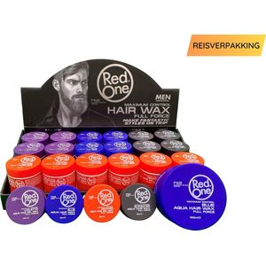 36-pack Red One wax 50ml Reisverpakking - Ideaal voor Vakantie! - Miniverpakking Wax - Travel Wax - Voordeelbundel 36 Stuks - Maximum Control - Langdurige Styling - Sterke Hold - Blauw/Grijs/Paars/Oranje - Haarwax vakantie