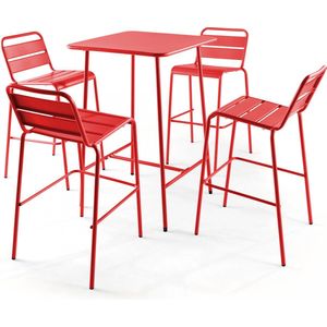 Oviala - Set bartafel en 4 hoge rode stoelen - Palavas