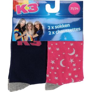 K3 Sokken Moon and Stars 2 paar Roze Maat 23/26