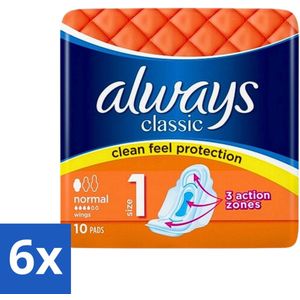 Always Classic - Maandverband - Normaal met Vleugels - 10 Maandverbandjes - Voordeelverpakking - 6 stuks